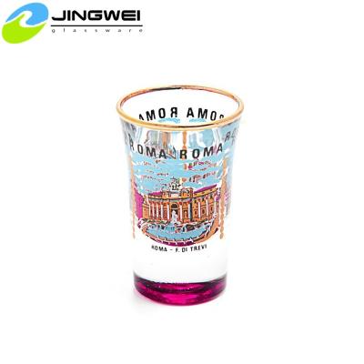 China Unique Promotional Glasses 1.5 Ounce Gold Rim Logo Whiskey Shot Glasses Tequila Shot Glass Party for sale