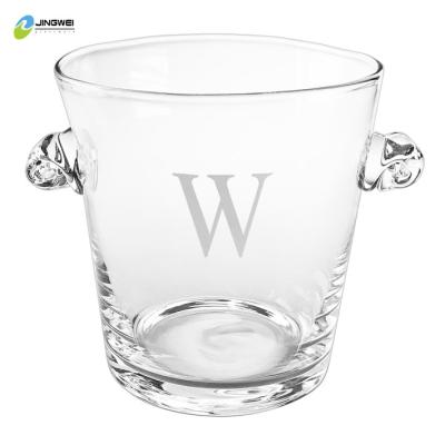 China 1L Capacity Custom Large Capacity Vintage Glassware Etched Ice Bucket Cooler For Cocktail Bar Champagne for sale