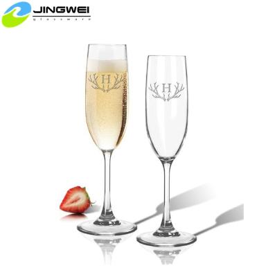 China New 5 oz Classic/Postmodern Etched Wedding Toasting Glass Bride Groom Wedding Flutes for sale