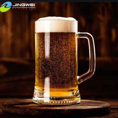 China 21 Ounce Tall Style Extra Large Beer Mug Eco-Friendly Glass Mugs With Handle One Liter German Beer Stein Super Mug for sale