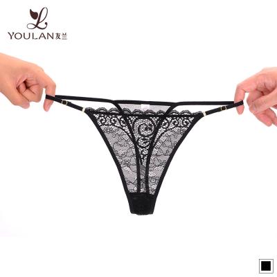 China Newest Spandex Lace Sexy Panties Cotton/Cotton 2016 Thong Underwear Ladies Luxurious Soft Sexy Black Color for sale