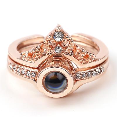 China 2021New Style FASHIONABLE Crown 2 in 1 Student Ring Projection with 100 Tongue Couple I Love You Ring for sale