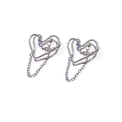 China BOHEMIA 925 Retro Needle Fashion Hollow Love Chain Earrings Silver Personality Cold Wind Earrings for sale