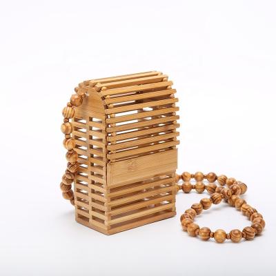 China Eco-Friendly Bamboo Mobile Phone Bag With Wooden Bead Shoulder Belt for sale