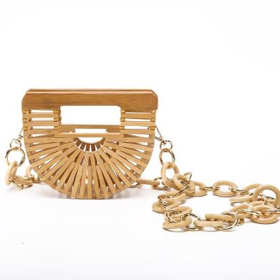 China Eco-Friendly Bamboo Women Mini Shoulder Purse Bag with Wooden Ring Shoulder Belt for sale