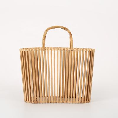 China Large Size Root Eco Friendly Bamboo Handle Oval Bamboo Bag for sale