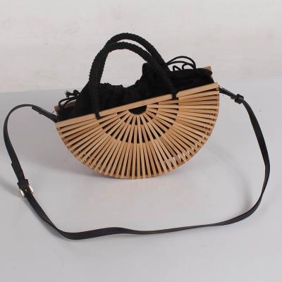 China Eco-friendly bamboo shoulder bag with fabric lining cotton handle and leather belt for sale