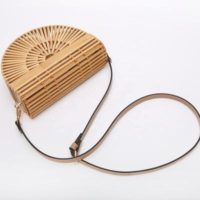 China Eco-friendly bamboo shoulder bag with flap cover and leather belt for sale