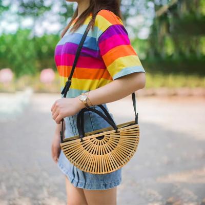 China Amazon Eco-friendly popular women fashion cross - body shoulder bag bamboo ladies handbag leather belt with cotton fabric lining for sale