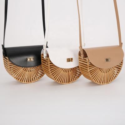 China Eco friendly Bamboo Half Moon Bag with PU Leather Flap Small Size for sale