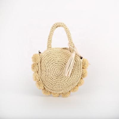 China Eco-Friendly Paper Straw Hand Bag with Straw Ball Decoration for sale