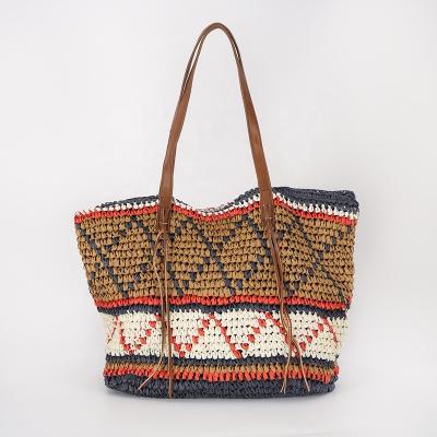 China Eco Friendly Soft Straw Hand Bag With PU Handle for sale