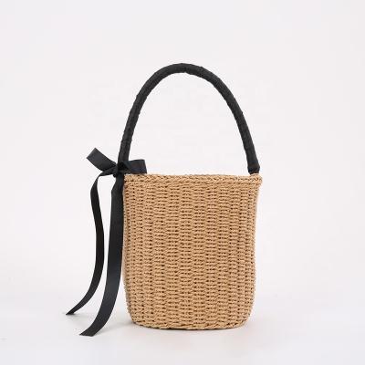 China Eco-Friendly Small Size Straw Bucket Handbag for sale