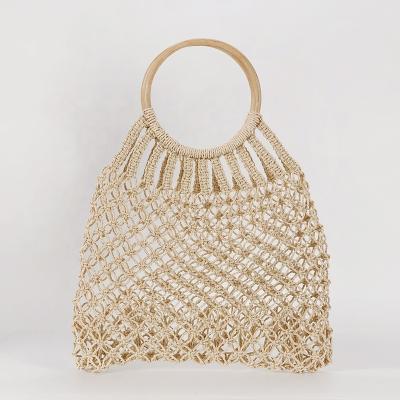 China Eco-Friendly Paper Straw Handbag with Rattan Handle for sale