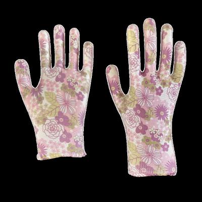 China Oil Proof Pattern Coating Nitrile Gloves Garden Gloves for sale