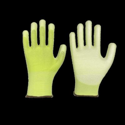 China Fluorescent Green HPPE Anti Slip Anti Slip White PU Coated Gloves for sale