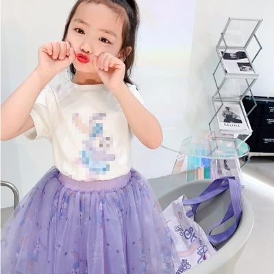 China Girl's Washable Pure Cotton Summer Short Sleeve 5 T-shirt Embroidered Net Yarn Princess To Border Cute Rabbit Two Sets for sale