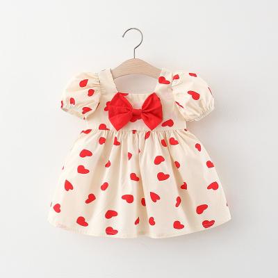 China Breathable summer new style full of love chest bows bubble skirt 2023 style female baby cloth skirt breath sleeve small new for sale