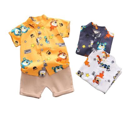 China ENGLAND STYLE baby suit 2022 summer new infant preparation boy foreign cartoon printed short-sleeved shirt full two pieces for sale