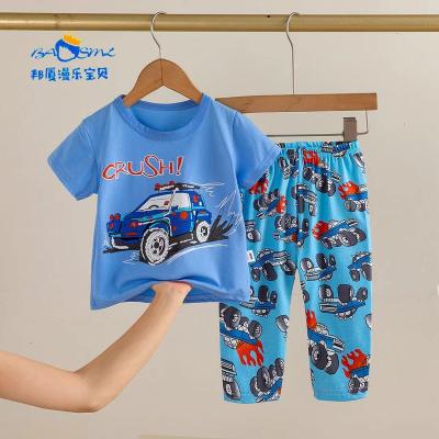 China Preppy style 2023 summer children's short-sleeved pants set cartoon male girls' home furnishing set baby air conditioning set for sale