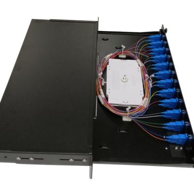 China FTTH FTTxFTTB /FTTH Network Fiber Optic Patch Panel 19 Inch Sliding Rack Mount 24 Core Fiber Optic Patch Panel for sale