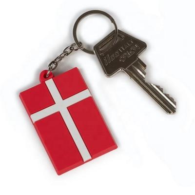 China 2022 Plastic WM Danmark Mini Flag PVC Key Chain T-shirt T-shirt Key Ring In Danish Color for sale