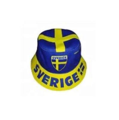 China 2022 Swedish WK fisherman hat. Cotton Striped Bucket Hat Soccer Fans Design Flag Sweden for sale