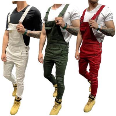 China 2021 Design New Fashion QUICK DRY Denim Overalls Men Skinny Jeans BibTrousers Overalls Black Men's Siamese Jeans Pants for sale