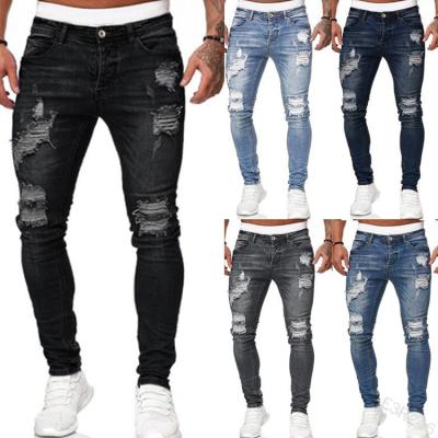 China 2021 New Style Distressed Patchwork Denim Lattice Mixed Different Tear QUICK DRY For Men for sale