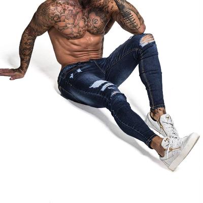 China 2021 Fashion New High Quality QUICK DRY Dark Blue Stretch Ripped Jeans Men Dropship Distressed Skinny Jeans Men for sale