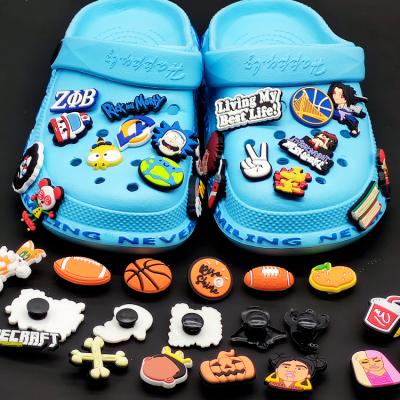 China Clogs Charm 2021 Wholesale New Fashion Luxury Football Basketball Cartoons PVC Flower Accessories Holes Clogs Shoe Decoration Charms for sale