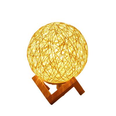 China Modern Multicolor Rattan Ball Moon Lamp LED Globe Rattan Ball Night Light USB Powered Dimmable with Solid Wood Base and Remote Table for sale