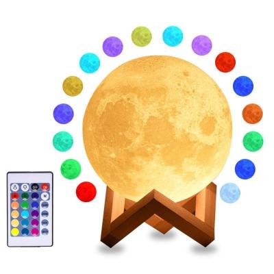 China Modern 3D Moon Lamp 16 Colors Touch Night Light Dimmable Table Touch USB Rechargeable Remote Control With Base For Home Decoration for sale