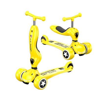 China Polyurethane (PU) Yellow Big Wheel 2-in-1 Scooter For Kids Scooters For Babies Aged 1-6 Years for sale