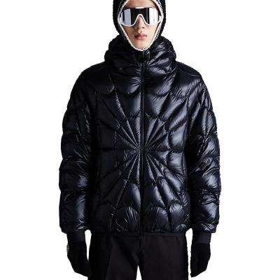 China Anti-Wrinkle OEM Men's Spider Down Custom High Quality Exclusive Graphic Pattern Filled Satin Nylon Jacket Quilted Mens Stripper Coat for sale