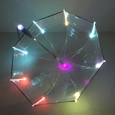 China Led Advertising Ribs 7 Colors Changing Straight Kids Led Umbrella With Led Light Torch Handle for sale