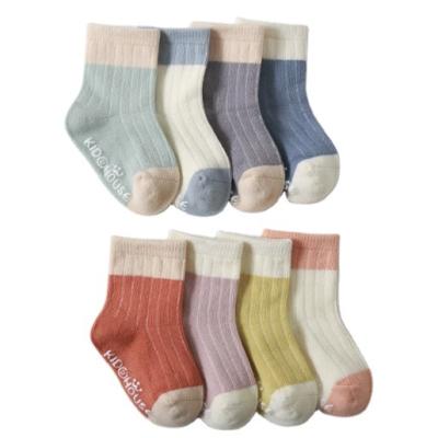 China 2021 Custom Cotton Neutral Color Organic Baby Socks Rubber Soles QUICK DRY Baby/Kids Ribbed Socks for sale