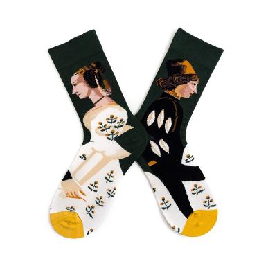 China Breathable woman streetwear socks/oil painting style socks/funny abstract pattern socks for sale