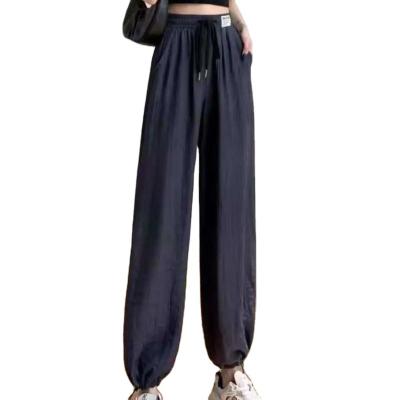 China Anti-wrinkle Beam foot trousers black chiffon wide leg trousers women's summer thin high waisted pendant feeling thin straight leg pants for sale