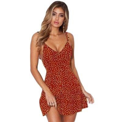 China Anti-wrinkle 2022 Summer fashion women's polka-dot back lace-up fashionable personality dress Sexy v-neck beach dress for sale