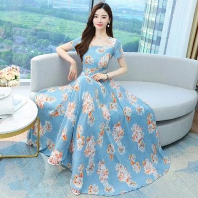 China Anti-Static 2022 High Fashion Stylish Bow Loose Chiffon Long Sleeves Floral Print Chiffon Maxi Long Dress For Women for sale