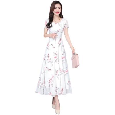 China Anti-Static 2022 Round Neck With short sleeves Bodycon Maxi Elegant Women Summer Party Long Casual Dress Beach dress for sale