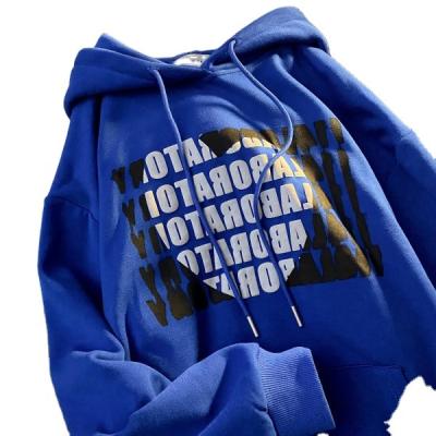 China Klein Hooded Women's Hoodie Anti-wrinkle Upper Winter Loose And Heavy Wind Blue Autumn/Winter Lazy And Woolly Coat New 2021 Thick for sale