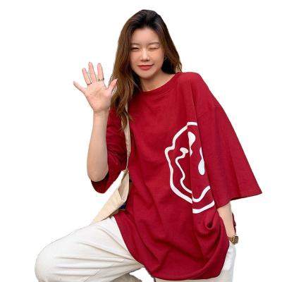 China Anti-Wrinkle Ready To Ship 2022 New Summer Oversized T-shirts Long Streets Style Printed Short Sleeve T-shirt Girl OEM for sale