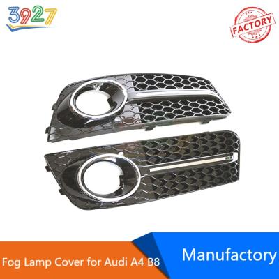 China ABS Car Auto Glossy Black Honeycomb Grill Fog Lamp Bumper Cover With Chrome For Audi A4 B8 2009 - 2012 for sale