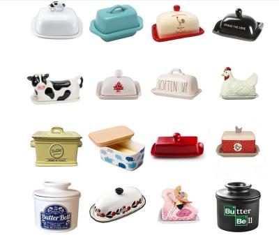 China Viable Ceramic Butter Dish With Lid Cover Cheese Storage Box Container Holder Butter Plates Server Storage Tray Butter Keeper for sale