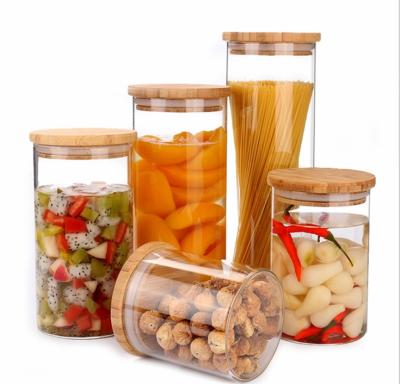 China Tempered glass storage jar tempered glass storage jar with bamboo lid and silicon sealing gasket for sale