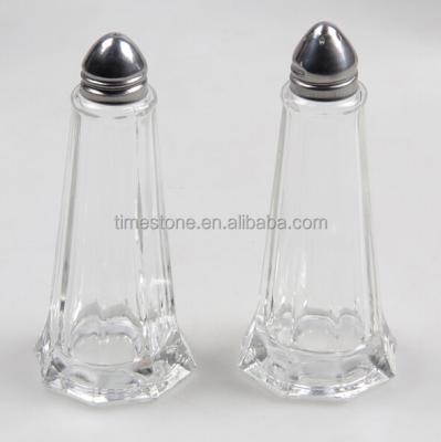 China Sustainable Pagoda Glass Bottle Glass Salt And Pepper Shaker With Screw Lid for sale