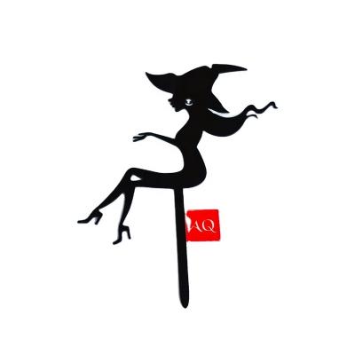 China Halloween Acrylic Happy Witch Acrylic Cake Topper For Cake Decorating for sale