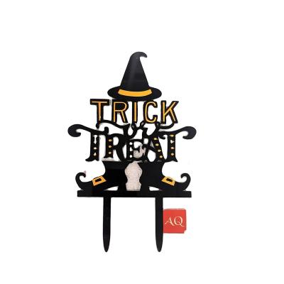 China 2021 Trick Or Treat Acrylic Witch Cake Topper Halloween Decoration for sale